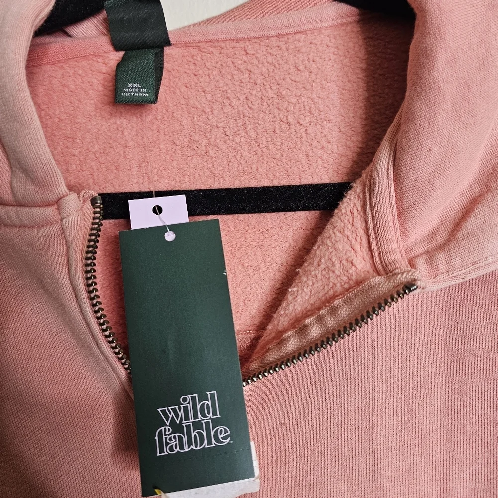 Wild Fable Women's Quarter Zip Hoodie Sweatshirt Oversized Coral Orange - Picture 5 of 7